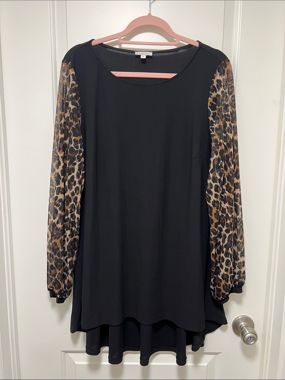 Black Tunic with Leopard-Sleeve Detail by